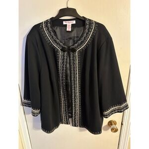 Lily Stanhope Black Embroidered Vintage Open Front‎ Blazer Woman's 2X